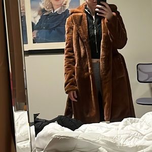 Brown faux fur teddy coat